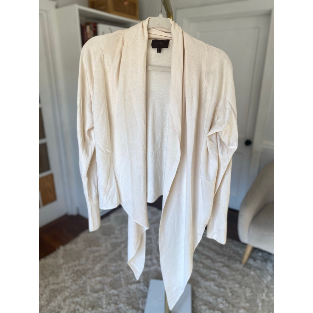 Pure Collection Cream Silk Cashmere Waterfall Cardigan Lightweight Quiet Luxury